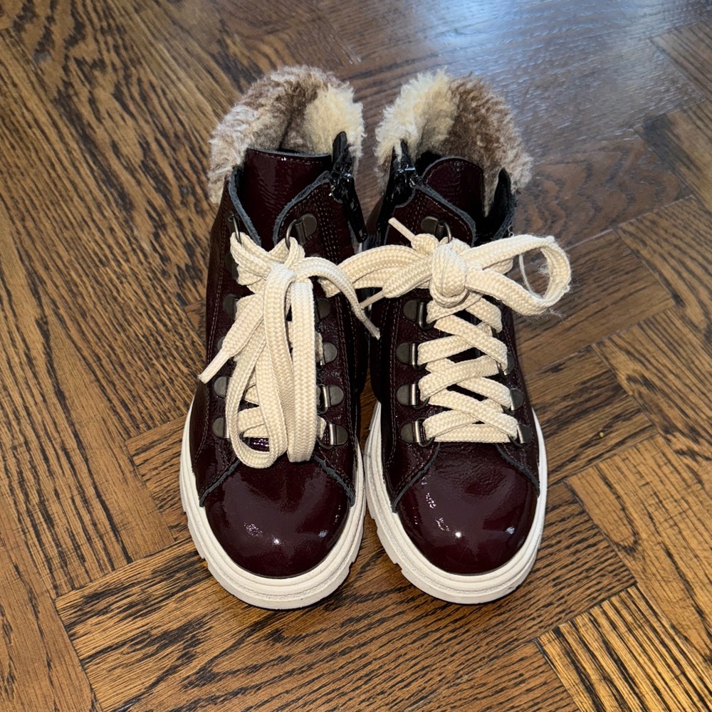 Kids Burgundy High-Top Sneakers with Faux Fur Lining